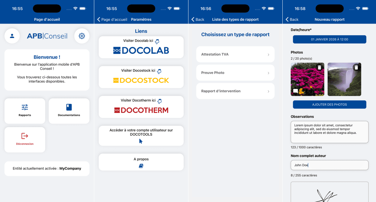 Captures d'écran de l'application mobile